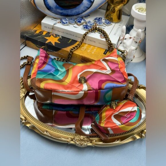 🆕 KURT GEIGER LONDON 🧿 NWOT Small Recycled Nylon Multi Crossbody Rainbow Swirl - Picture 7 of 13